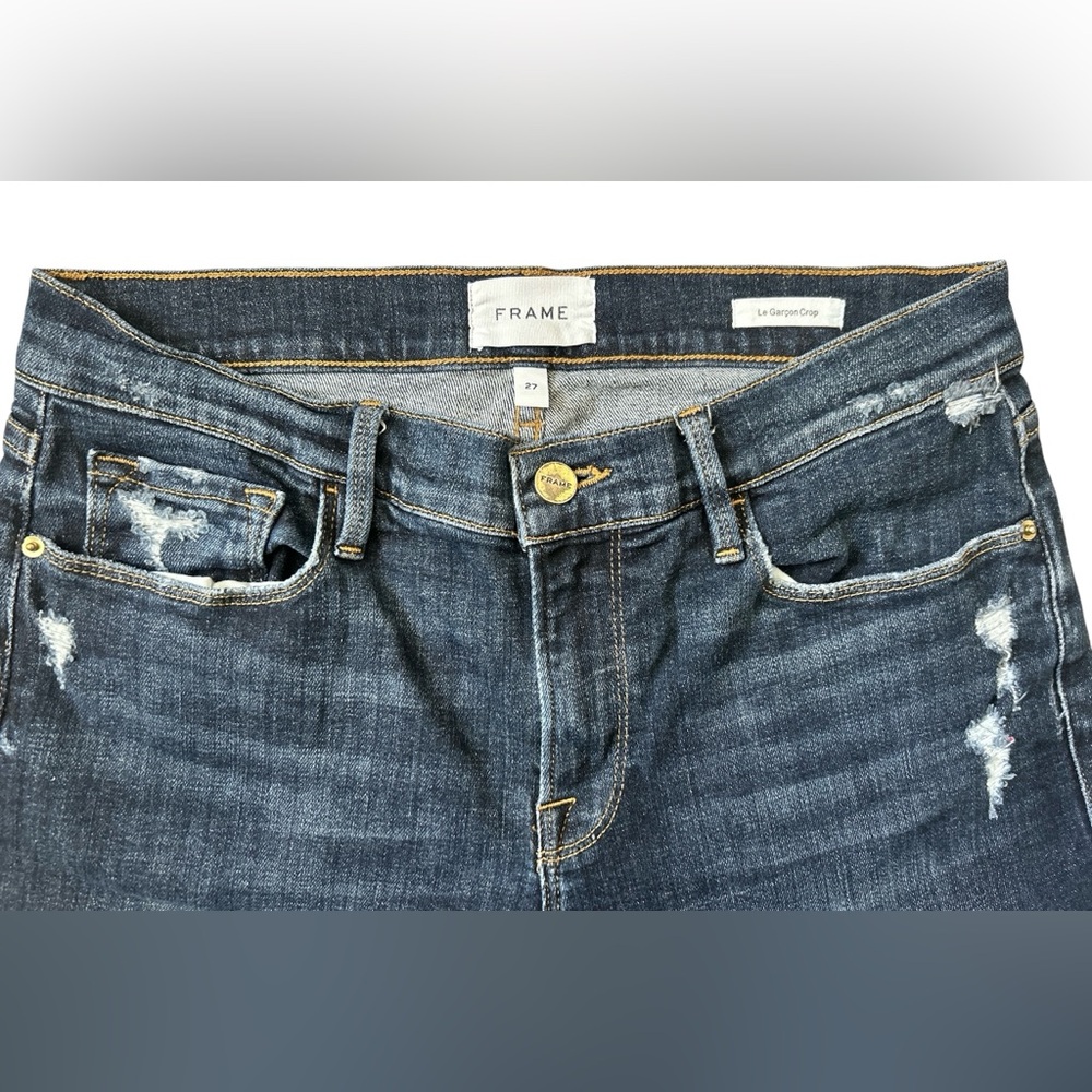 FRAME Le Garçon Crop Distressed Jeans Dark Wash Women’s 27 Host Pick - Picture 2 of 6